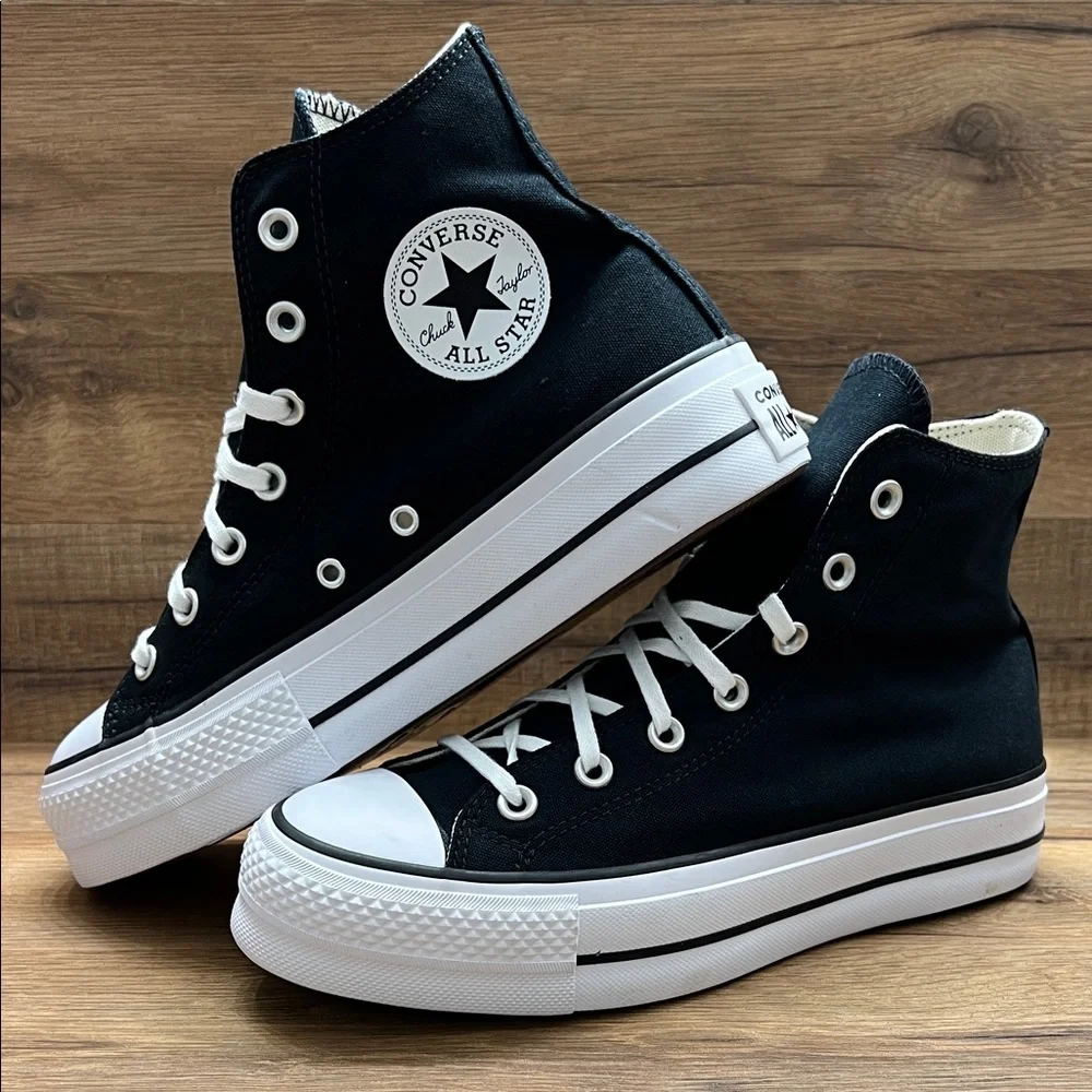 Converse Classic Black and White High-Tops platform